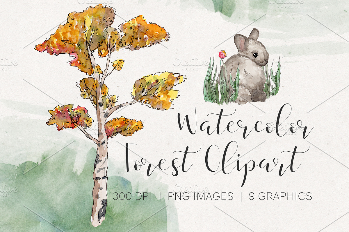Watercolor Forest Clipart in Graphics - product preview 8