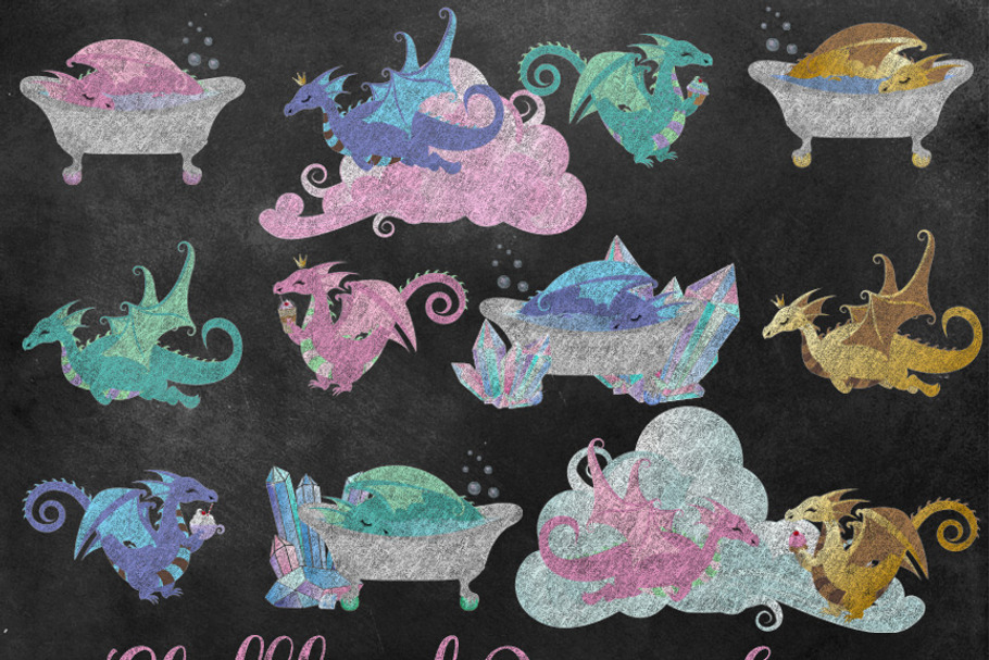 Chalkboard Dragon Sweets Clipart