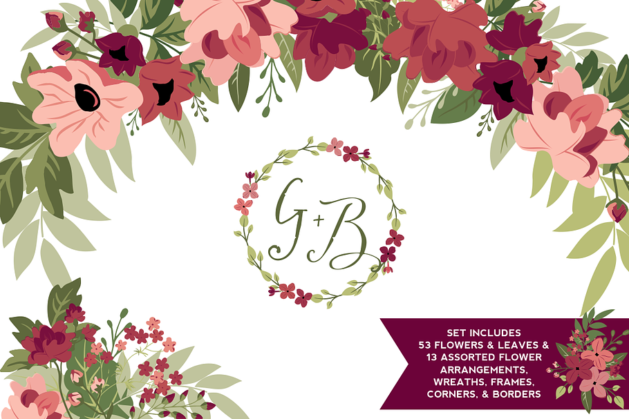 Blush & Burgundy Flowers & Greenery