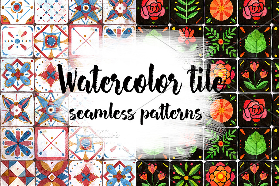 Watercolor tile seamless patterns.
