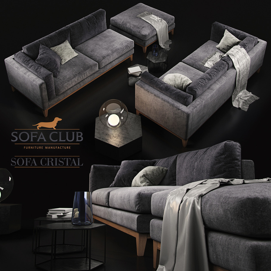 Sofa Cristal Sofa Club violet dark in 3D - product preview 1