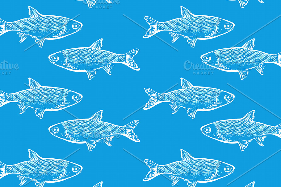 fish, blue background  in Patterns - product preview 8