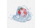 Strawberry in Ice Cube and in Water Illustration