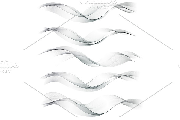 Set abstract color wave. Vector smoke lines.