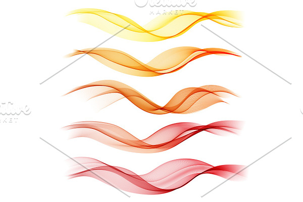 Set abstract color wave. Vector smoke lines.