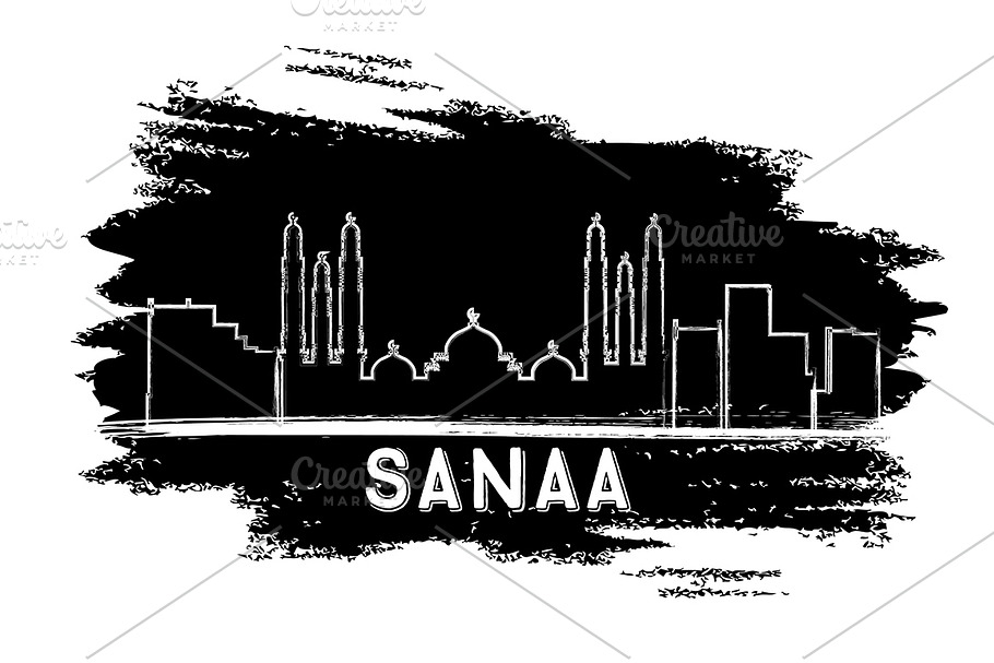 Sanaa (Yemen) Skyline Silhouette. 