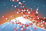 Landscape with sakura and Fuji