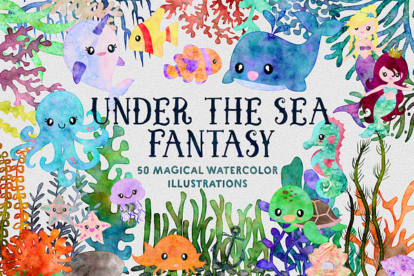 Ocean Fantasy Watercolor Bundle