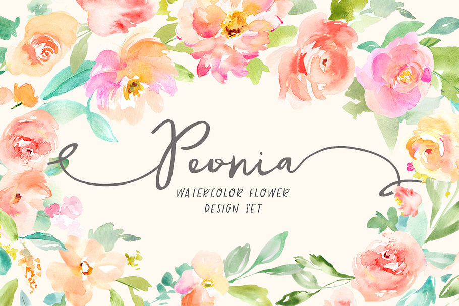 Peonia Watercolor Design Set