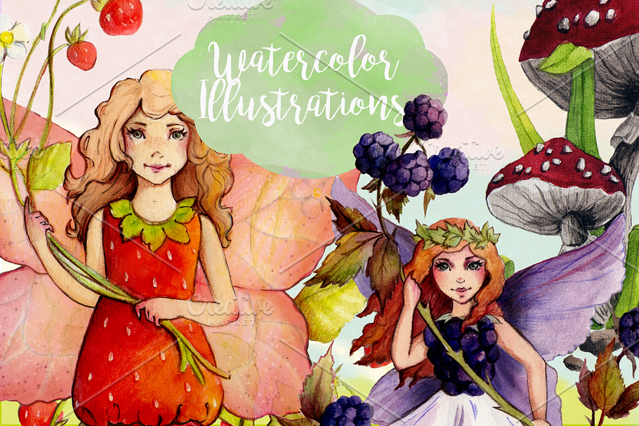 Watercolor Fruit Fairy Cliparts
