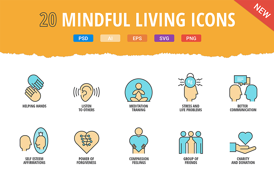 20 Mindful Living Icon Set