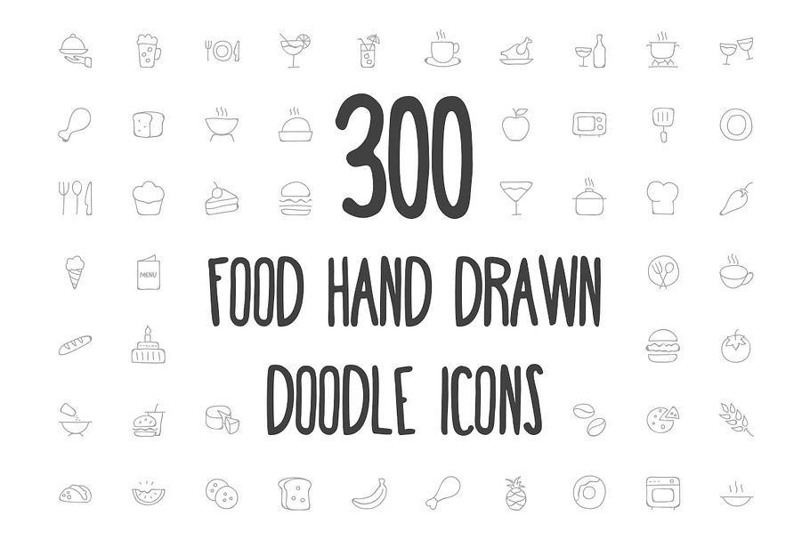 300 Food Hand Drawn Doodle Icons in Food Icons - product preview 8