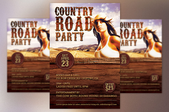 Country Road Party Flyer Template in Flyer Templates - product preview 2