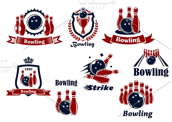 Bowling logo icons | Custom-Designed Icons ~ Creative Market