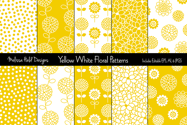Yellow White Floral Patterns 