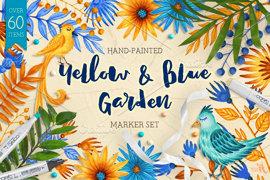 Yellow & Blue Garden Decorative Set in Illustrations - product preview 8