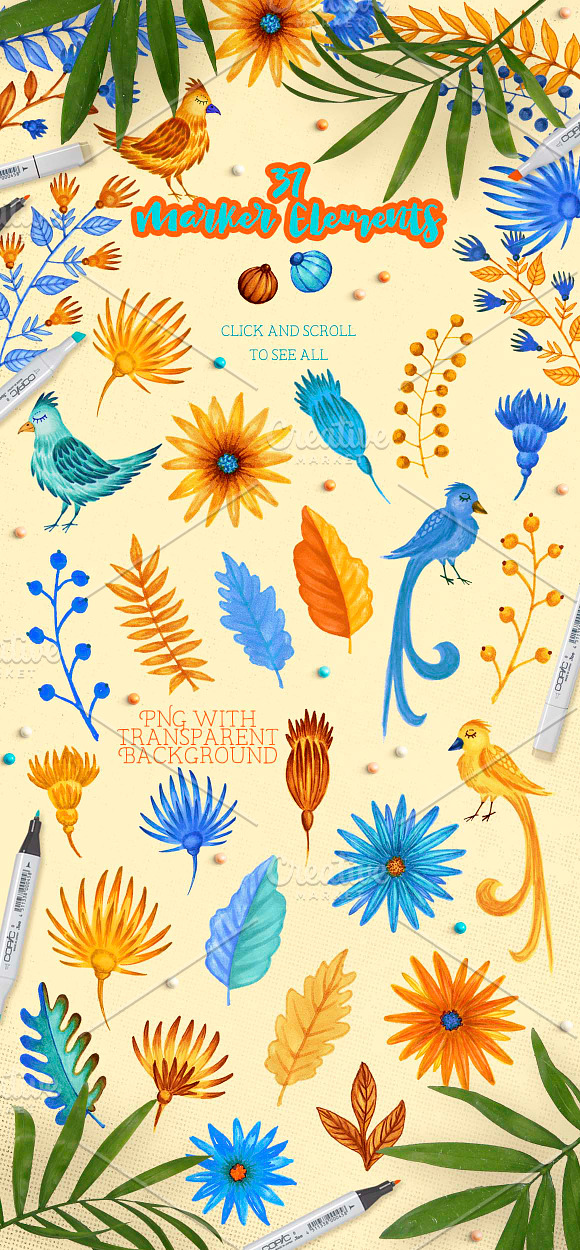 Yellow & Blue Garden Decorative Set in Illustrations - product preview 2