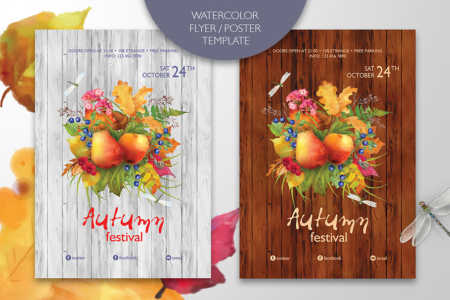 Watercolor Autumn Flyer / Poster in Flyer Templates - product preview 8