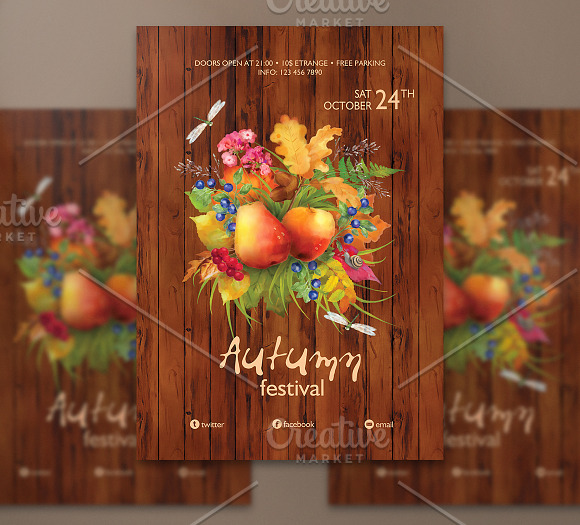 Watercolor Autumn Flyer / Poster in Flyer Templates - product preview 3
