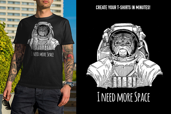 Astronaut animals T-shirt pack in Illustrations - product preview 1
