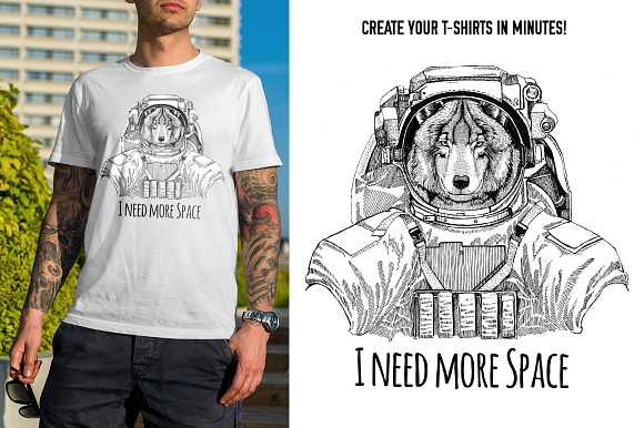 Astronaut animals T-shirt pack in Illustrations - product preview 2
