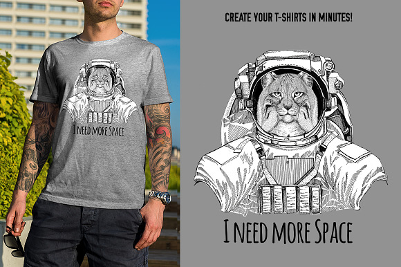 Astronaut animals T-shirt pack in Illustrations - product preview 3