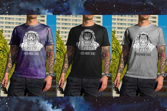 Astronaut animals T-shirt pack in Illustrations - product preview 4