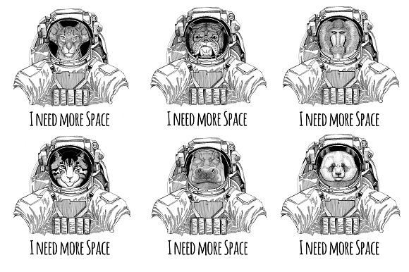 Astronaut animals T-shirt pack in Illustrations - product preview 5