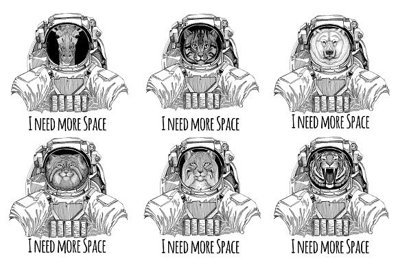 Astronaut animals T-shirt pack in Illustrations - product preview 6