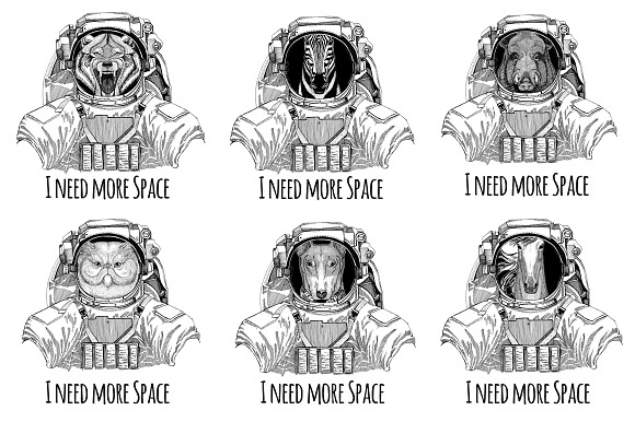 Astronaut animals T-shirt pack in Illustrations - product preview 7
