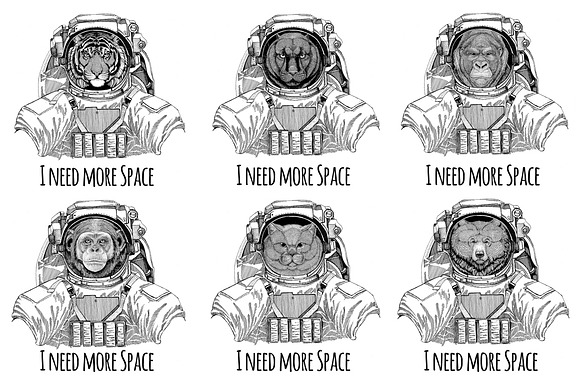 Astronaut animals T-shirt pack in Illustrations - product preview 8