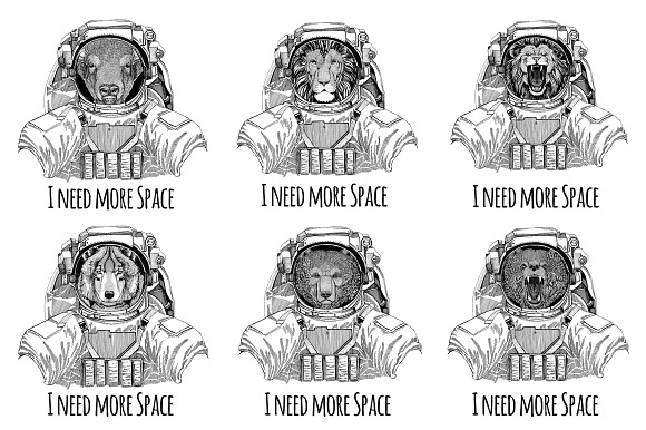 Astronaut animals T-shirt pack in Illustrations - product preview 9
