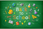 Green chalkboard with Back to school drawing lettering