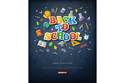 Black chalkboard with Back to school colorful stickers