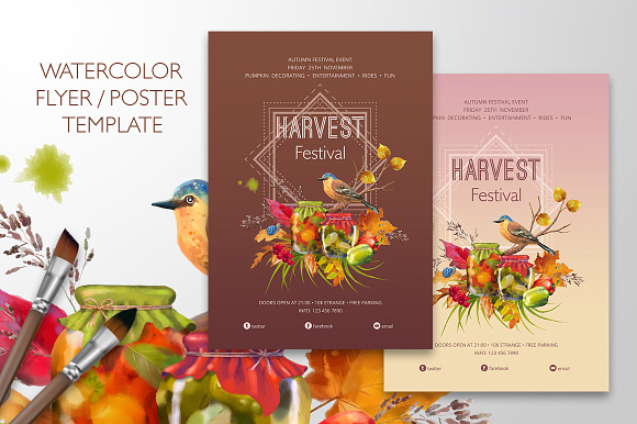 Watercolor Autumn Flyer / Poster in Flyer Templates - product preview 1