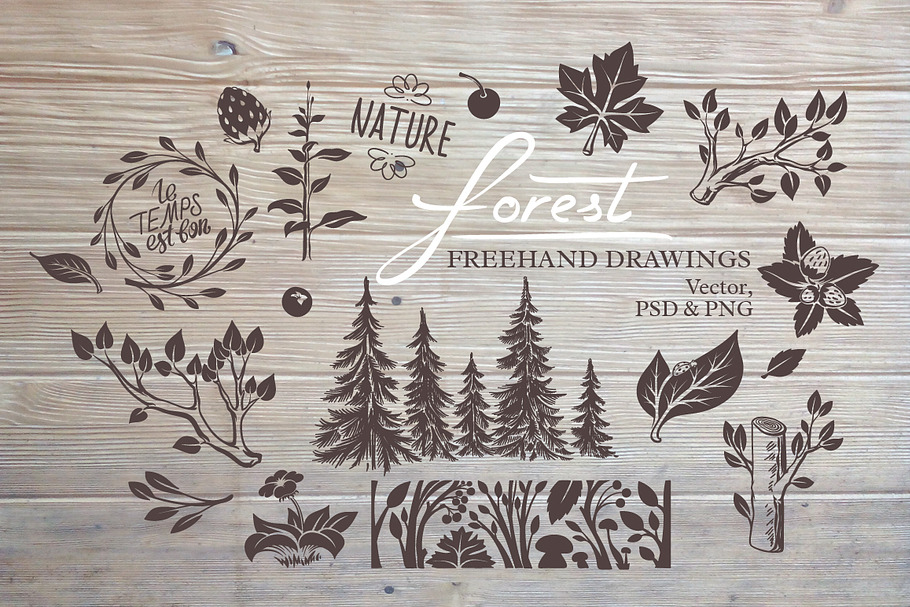 Forest Floral Freehand Drawings