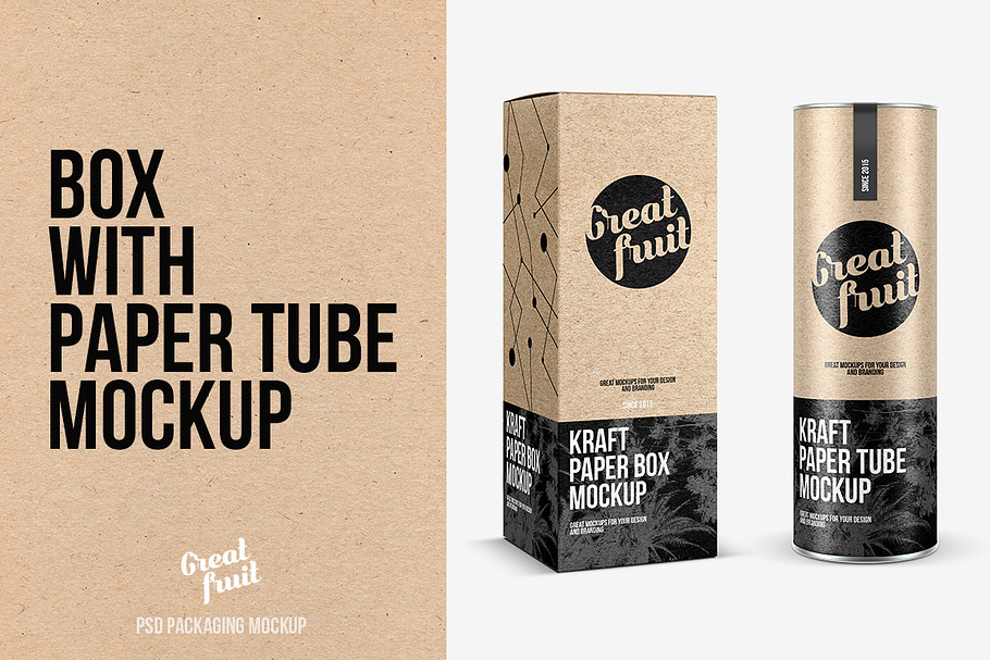 Kraft Box with Paper Tube Mockup