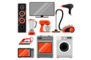 Set of home appliances. Household items for sale and shopping advertising design