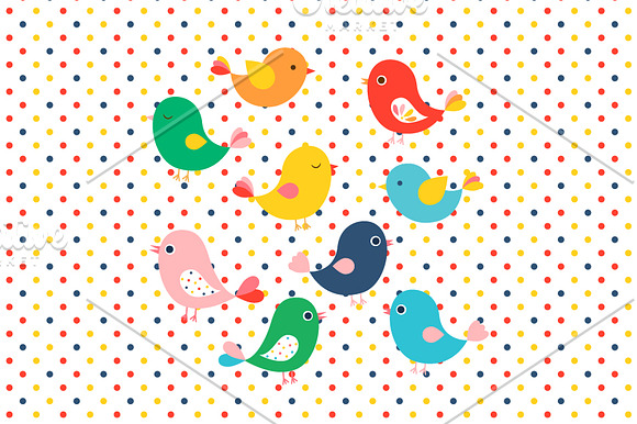 Cute birds and tree branches clipart in Illustrations - product preview 2