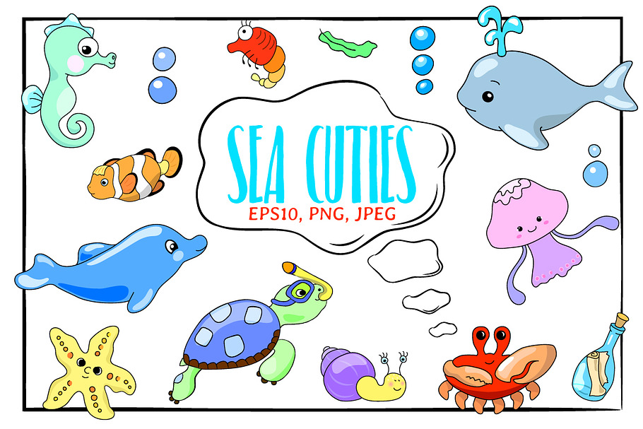 Cute Sea Animals Vector Clipart