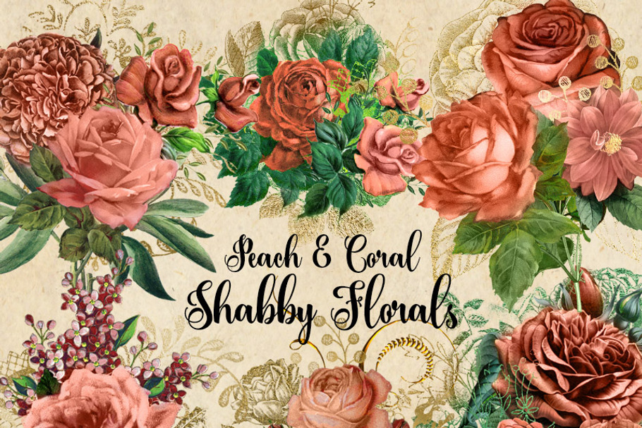 Peach and Coral Shabby Florals