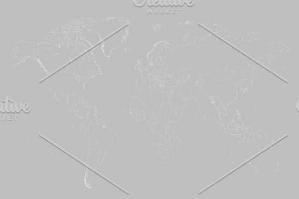 World map with borders gray