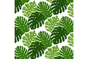 Vector tropical leaves seamless pattern. Hand painted illustration background