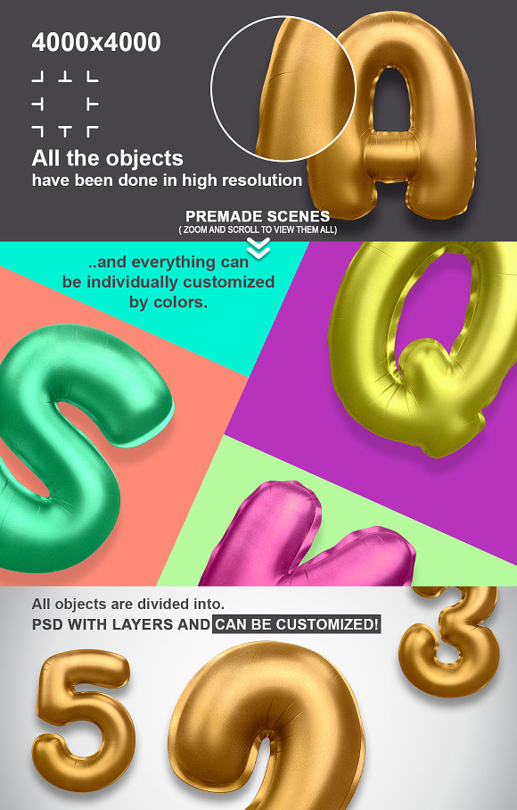 3d Alphabet Foil Balloon in PSD in Objects - product preview 3