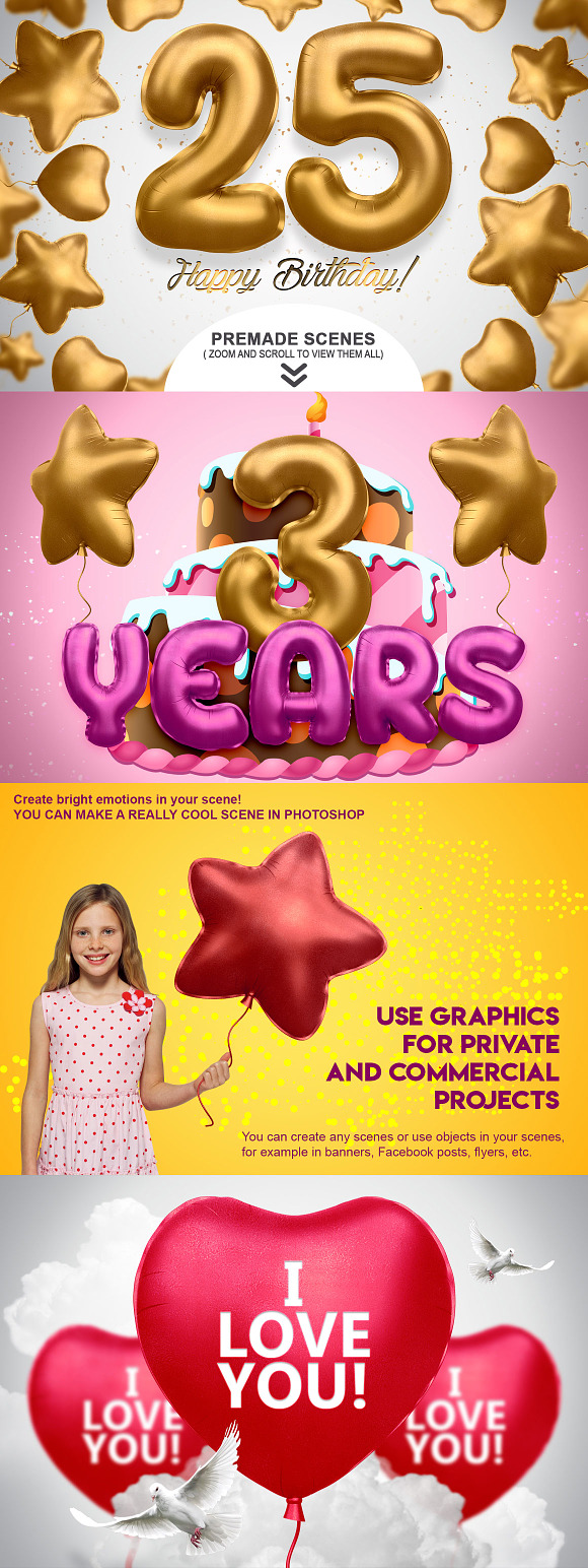 3d Alphabet Foil Balloon in PSD in Objects - product preview 4