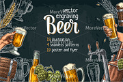 Beer set poster, pattern, engraving