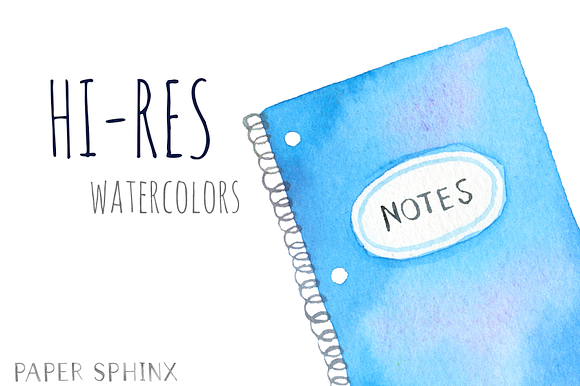 Watercolor School Supplies Art Pack in Illustrations - product preview 1