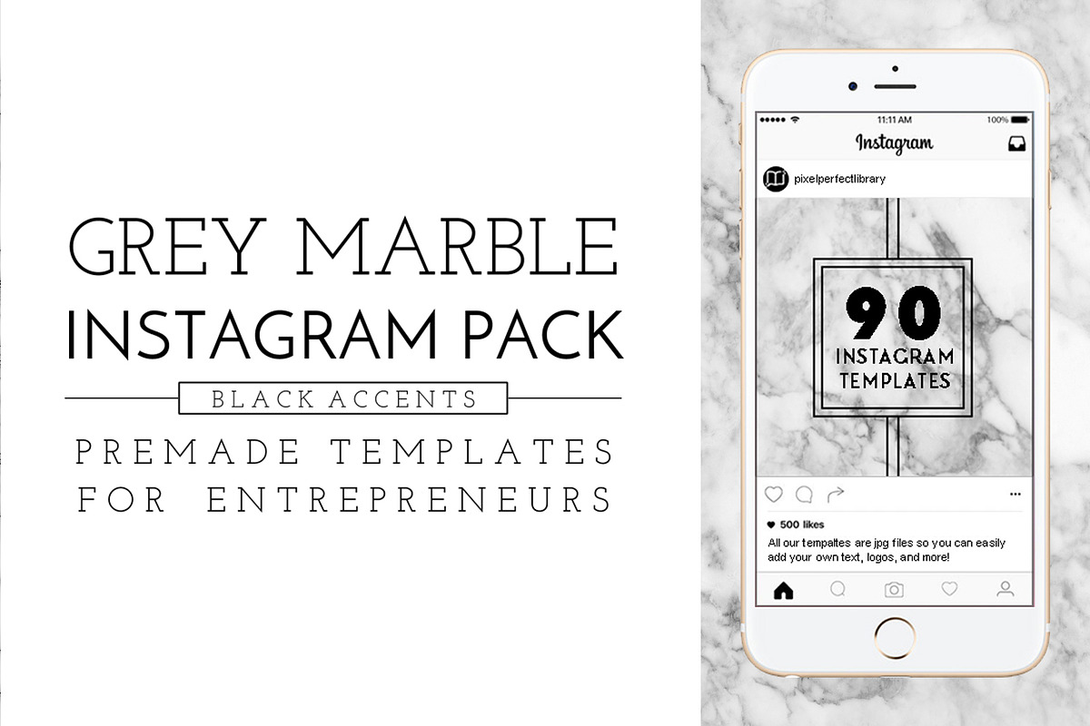 Grey Marble and Black Instagram Pack in Instagram Templates - product preview 8