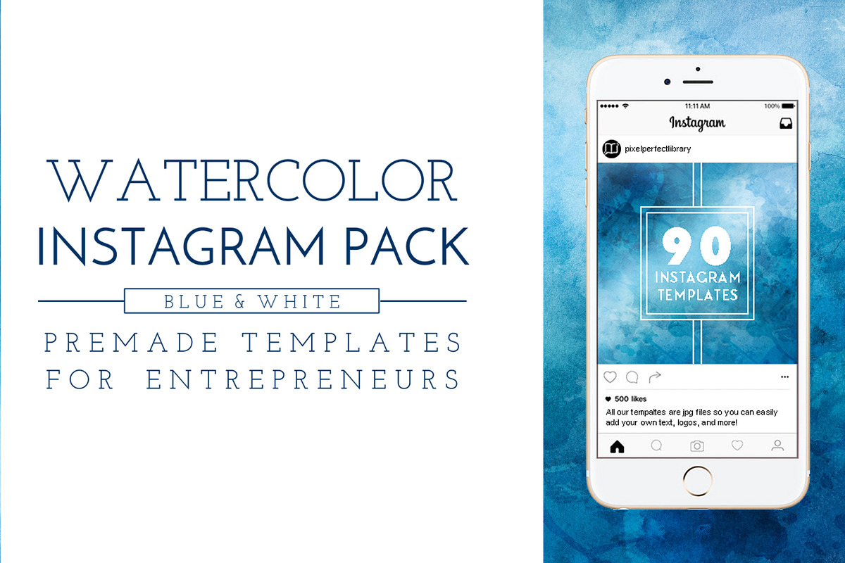 Blue Watercolor Instagram Pack in Instagram Templates - product preview 8
