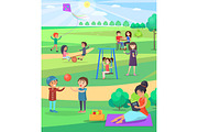 People Relaxing Outdoor in Park Colorful Poster